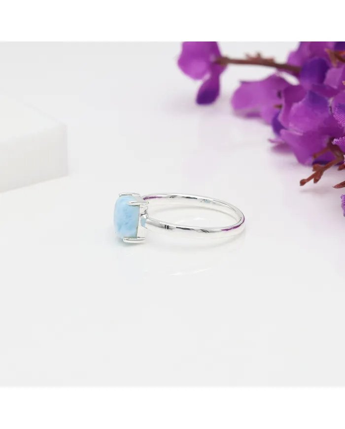 Natural Larimar Ring - Sterling Silver Handmade Statement Ring for Women