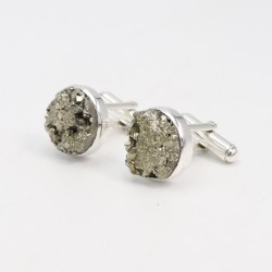 Pyrite Cufflinks, Men's Cufflinks, 925 Silver Cufflinks, Groomsmen Cufflinks, Golden Cufflinks, 14x14mm Round Shirt Cufflinks