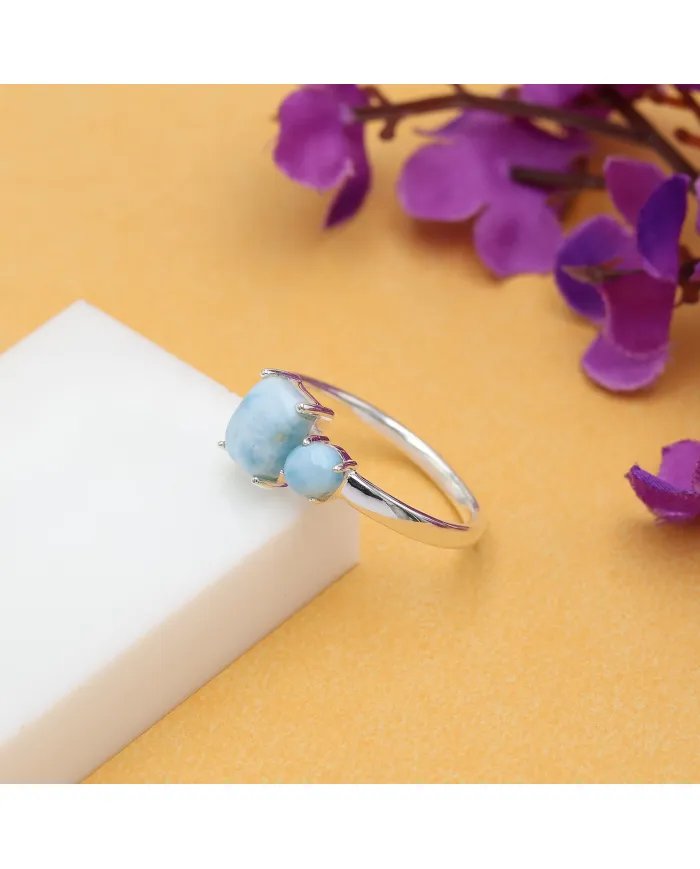 Natural Larimar Ring - Sterling Silver Handmade Statement Ring for Women