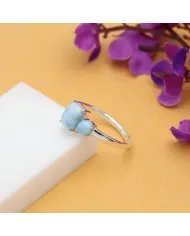 Natural Larimar Ring - Sterling Silver Handmade Statement Ring for Women