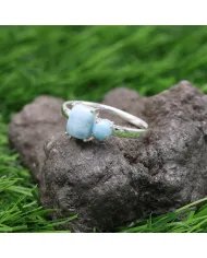 Natural Larimar Ring - Sterling Silver Handmade Statement Ring for Women
