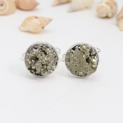 Pyrite Cufflinks, Men's Cufflinks, 925 Silver Cufflinks, Groomsmen Cufflinks, Golden Cufflinks, 14x14mm Round Shirt Cufflinks