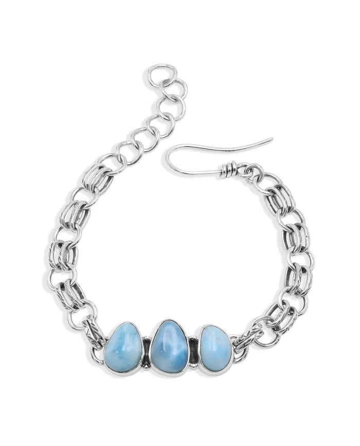 Natural Larimar Bracelet - Sterling Silver Handmade Unique Jewelry