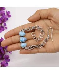 Natural Larimar Bracelet - Sterling Silver Handmade Unique Jewelry