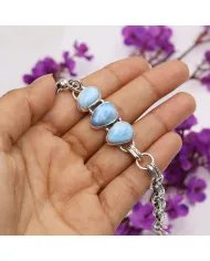 Natural Larimar Bracelet - Sterling Silver Handmade Unique Jewelry