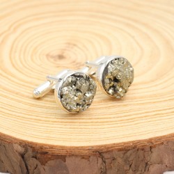 Pyrite Cufflinks, Men's Cufflinks, 925 Silver Cufflinks, Groomsmen Cufflinks, Golden Cufflinks, 14x14mm Round Shirt Cufflinks