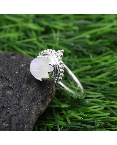 Rainbow Moonstone Ring - Sterling Silver Versatile Boho Ring for Her