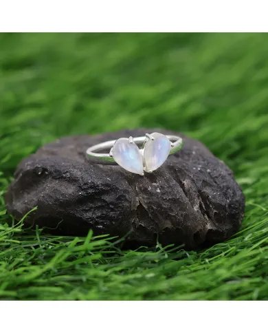 Moonstone Ring - Sterling Silver Handmade Minimalist Band Ring for Women