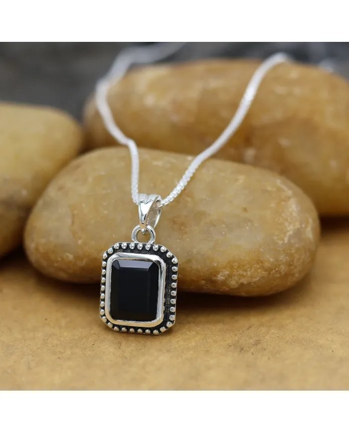 Black Onyx Pendant - 925 Sterling Silver Handmade Jewelry for Women