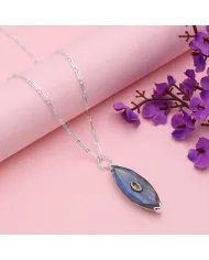 Labradorite Marquise Pendant - Handmade Sterling Silver Citrine Jewelry