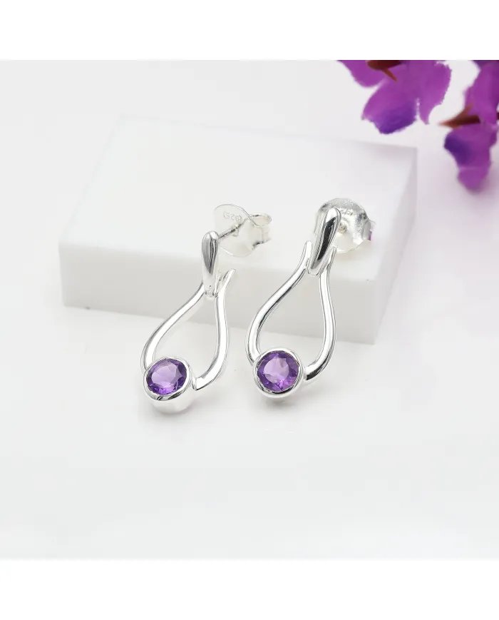 Handmade Amethyst Earrings - Sterling Silver Statement Drop Jewelry