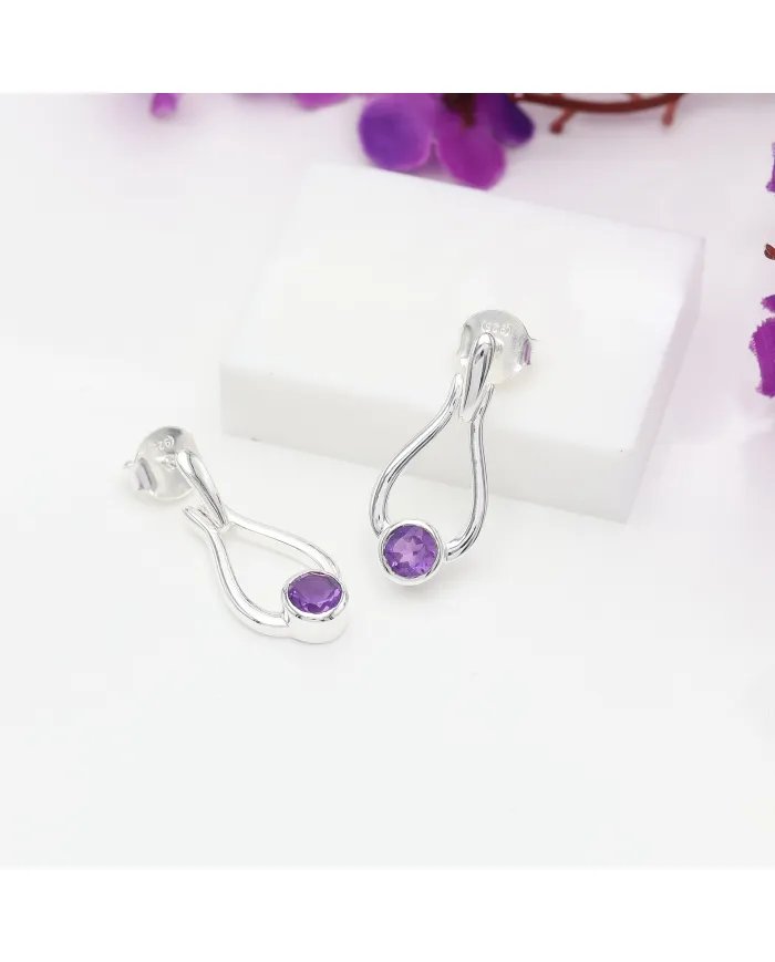 Handmade Amethyst Earrings - Sterling Silver Statement Drop Jewelry