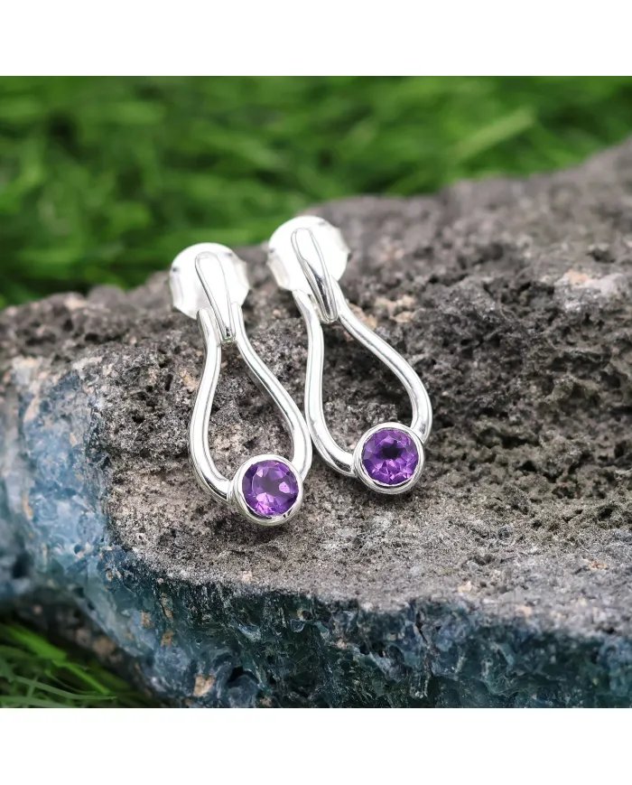 Handmade Amethyst Earrings - Sterling Silver Statement Drop Jewelry