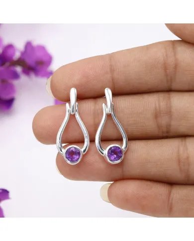 Handmade Amethyst Earrings - Sterling Silver Statement Drop Jewelry