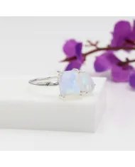 Genuine Moonstone Ring - Sterling Silver Handmade Minimalist Band Ring for Women