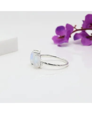 Genuine Moonstone Ring - Sterling Silver Handmade Minimalist Band Ring for Women