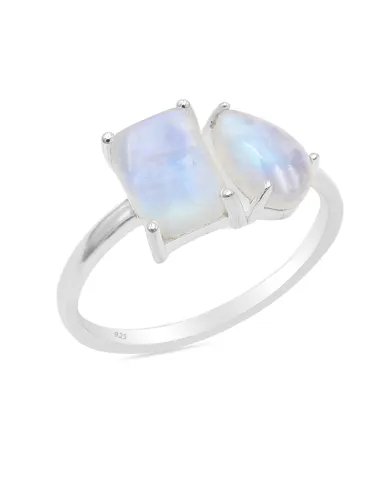 Genuine Moonstone Ring - Sterling Silver Handmade Minimalist Band Ring for Women