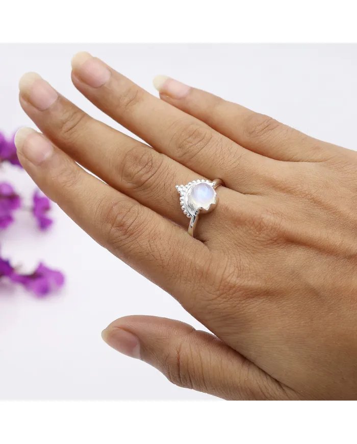Genuine Moonstone Ring - Sterling Silver Handmade Minimalist Band Ring for Women