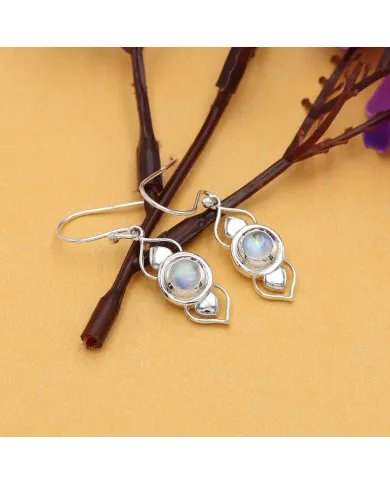 Rainbow Moonstone Earrings - 925 Sterling Silver Handmade Gemstone Jewelry