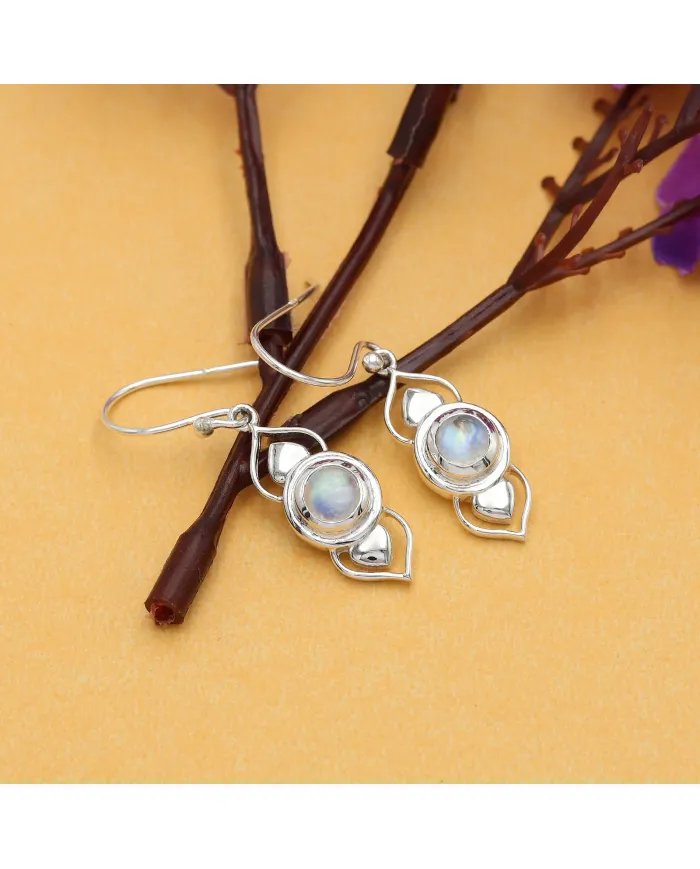 Rainbow Moonstone Earrings - 925 Sterling Silver Handmade Gemstone Jewelry