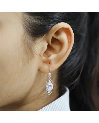 Rainbow Moonstone Earrings - 925 Sterling Silver Handmade Gemstone Jewelry