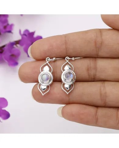 Rainbow Moonstone Earrings - 925 Sterling Silver Handmade Gemstone Jewelry