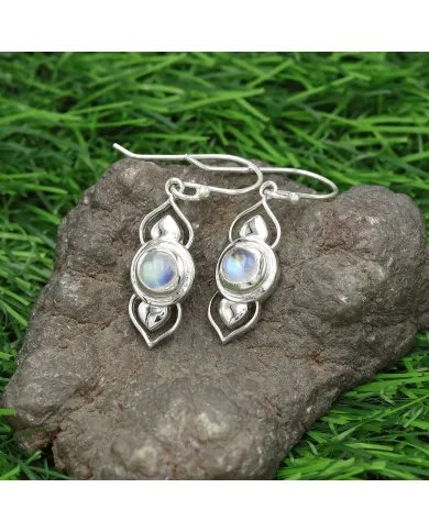 Rainbow Moonstone Earrings - 925 Sterling Silver Handmade Gemstone Jewelry