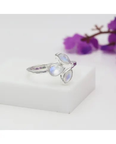 Rainbow Moonstone Ring - 925 Sterling Silver Dainty Gemstone Jewelry