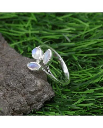 Natural Moonstone Ring - Sterling Silver Dainty Gemstone Jewelry