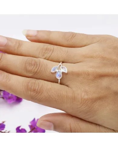 Natural Moonstone Ring - Sterling Silver Dainty Gemstone Jewelry