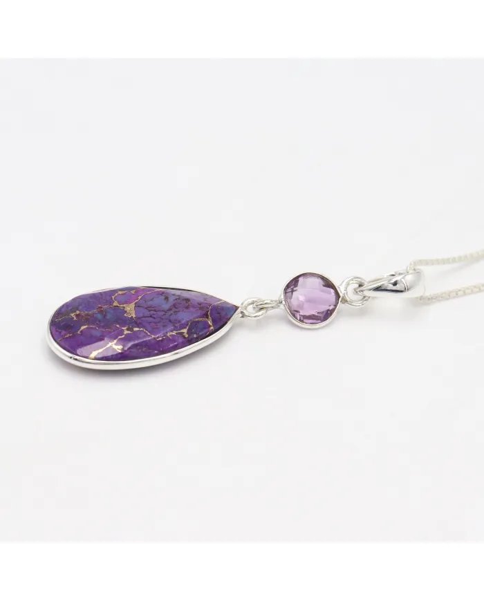 Purple Copper Turquoise & Amethyst Necklace – 925 Solid Silver Jewelry