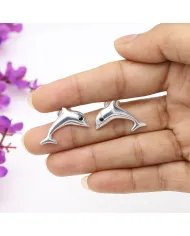 Cute Dolphin Mini Studs – Black Onyx 925 Sterling Silver Antique Finish Earrings