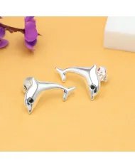 Cute Dolphin Mini Studs – Black Onyx 925 Sterling Silver Antique Finish Earrings