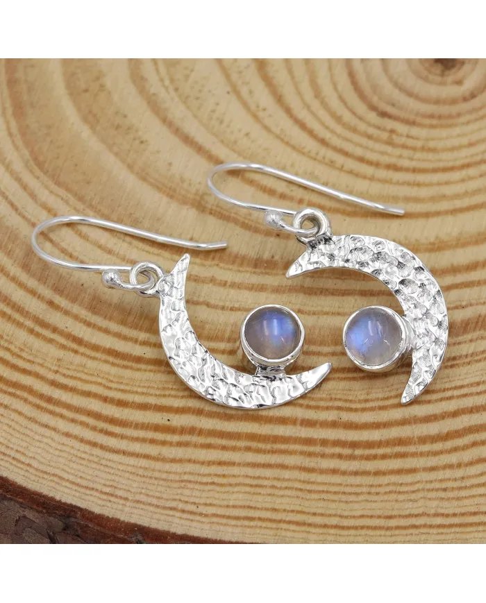 Moonstone Earrings - Sterling Silver Half Moon Dangle Earrings Vintage Earrings June Birthstone Earrings
