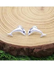 Cute Dolphin Mini Studs – Black Onyx 925 Sterling Silver Antique Finish Earrings