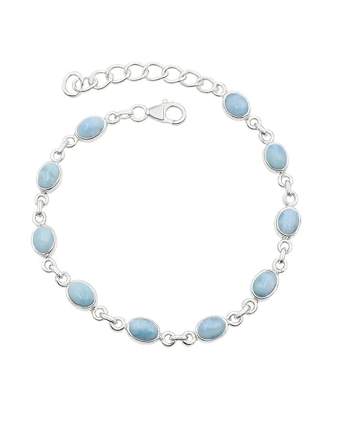 Natural Larimar Bracelet - 925 Sterling Silver Dainty Gemstone Jewelry
