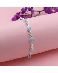 Natural Larimar Bracelet - 925 Sterling Silver Dainty Gemstone Jewelry