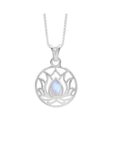 Lotus Rainbow Moonstone Pendant Necklace – 925 Sterling Silver Handmade Jewelry for Women