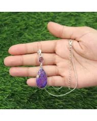 Purple Copper Turquoise & Amethyst Necklace – 925 Solid Silver Jewelry