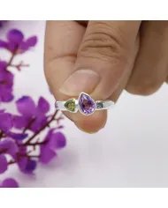 Amethyst & Peridot Gemstone Ring – 925 Sterling Silver Handmade Minimalist Gifted Jewelry for Her