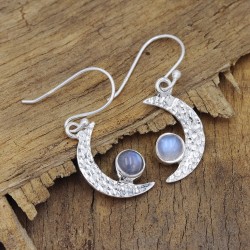 Moonstone Earrings, Half Moon Earrings, Dangle Earrings, Solid 925 Silver Earrings, Vintage Earrings, June Birthstone Earrings