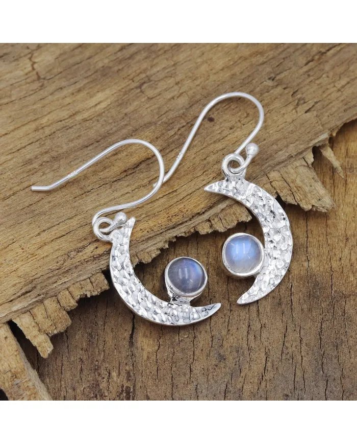 Moonstone Earrings - Sterling Silver Half Moon Dangle Earrings Vintage Earrings June Birthstone Earrings