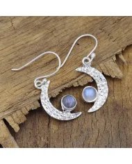 Moonstone Earrings - Sterling Silver Half Moon Dangle Earrings Vintage Earrings June Birthstone Earrings