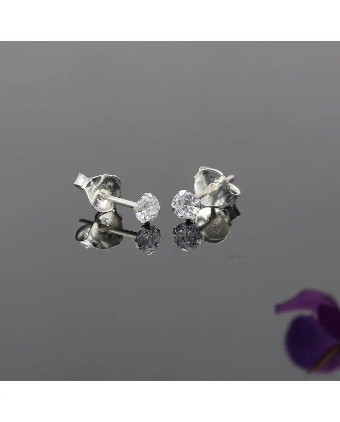 3mm Swarovski Crystal Studs - 925 Sterling Silver Minimalist Handmade Earrings for Her
