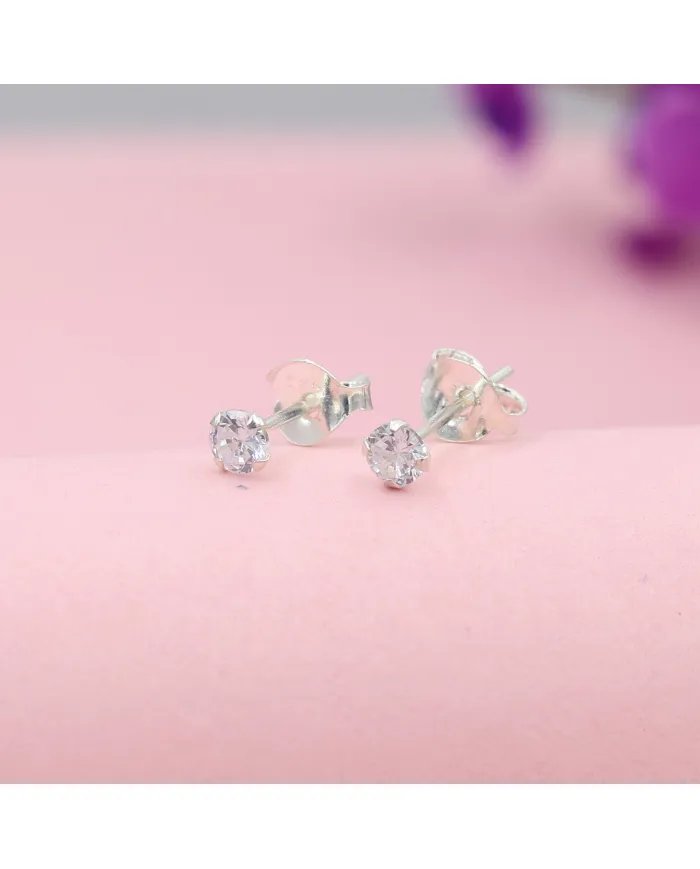 3mm Swarovski Crystal Studs - 925 Sterling Silver Minimalist Handmade Earrings for Her