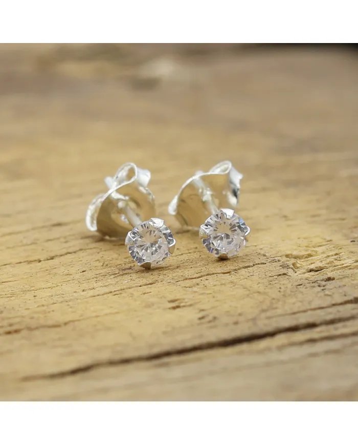 3mm Swarovski Crystal Studs - 925 Sterling Silver Minimalist Handmade Earrings for Her