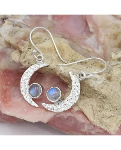 Moonstone Earrings - Sterling Silver Half Moon Dangle Earrings Vintage Earrings June Birthstone Earrings