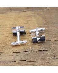 Black Tourmaline & Lemurian Quartz Men's Cufflinks - 925 Silver Jewelry