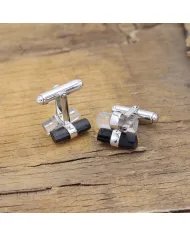 Black Tourmaline & Lemurian Quartz Men's Cufflinks - 925 Silver Jewelry
