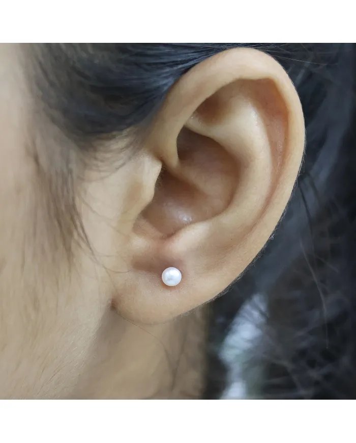 Pearl 4mm Stud Earrings - 925 Silver Minimalist Jewelry Gift for Her